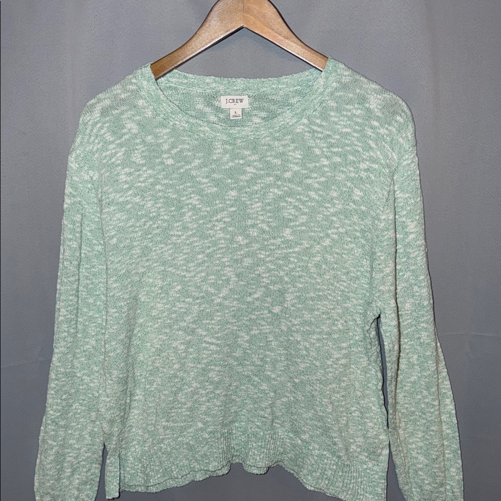 J. Crew Light Green Cable Knit Cotton Crewneck Coastal Grandma Preppy 90s Size L